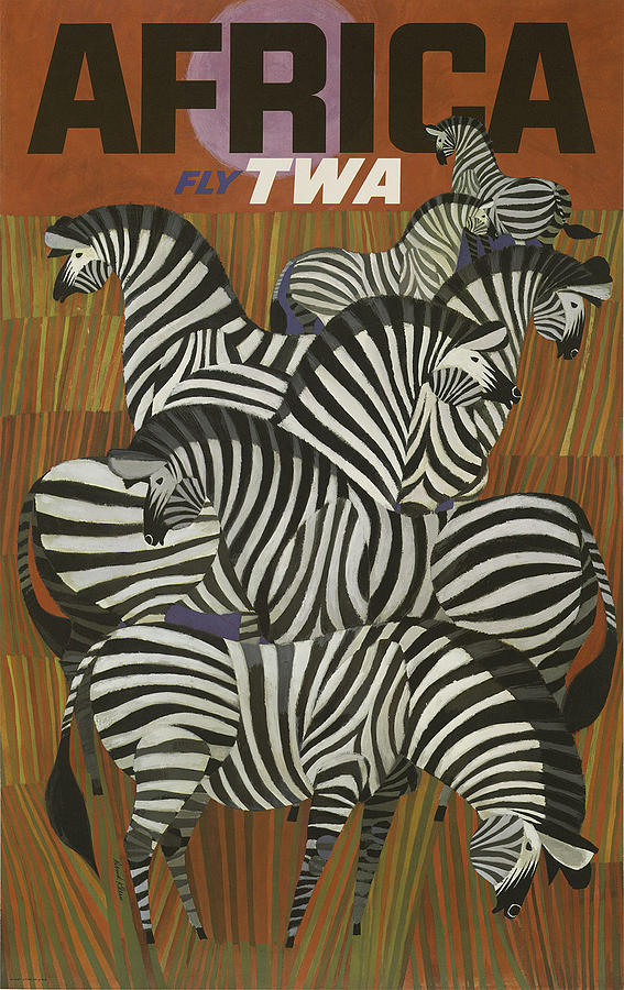 Africa, Zebras, vintage airline poster Painting by Long Shot