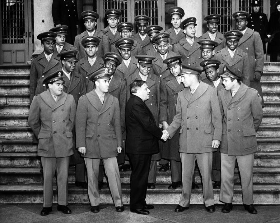 African American Navigation Cadets with Mayor La Guardia Photograph by War Is Hell Store