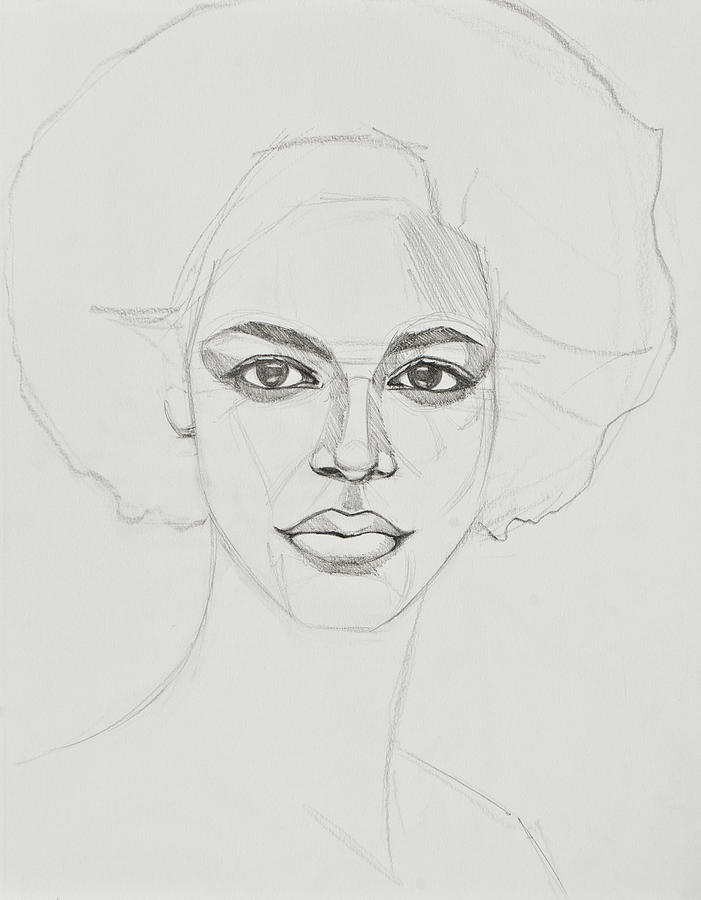African American Woman Drawing by Jani Freimann