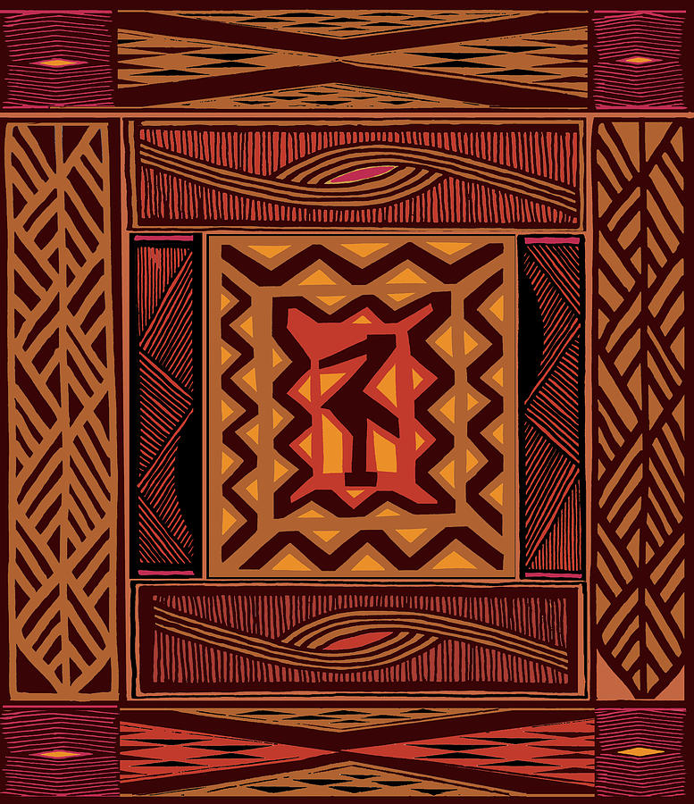 African Collage Rust Digital Art by Vagabond Folk Art - Virginia Vivier