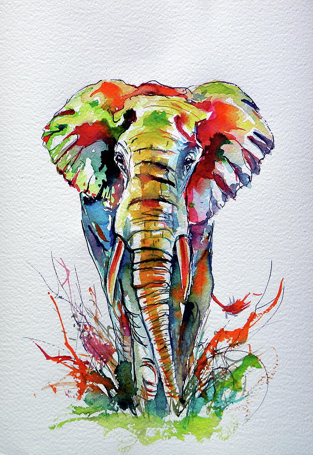 African elephant Painting by Kovacs Anna Brigitta