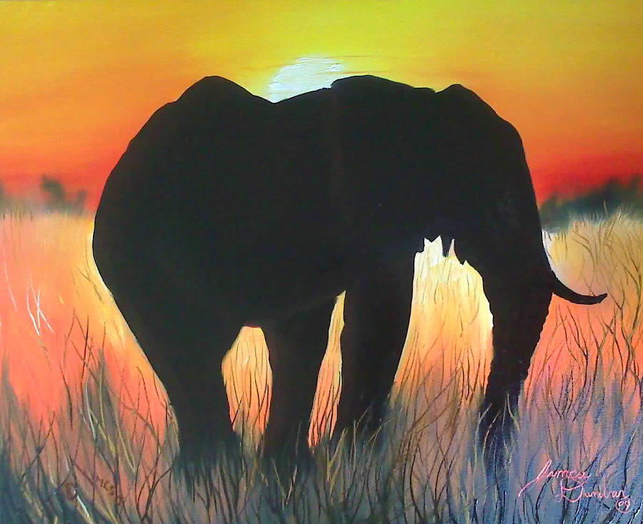 African Elephant Of Orange Red Sky Painting by James Dunbar