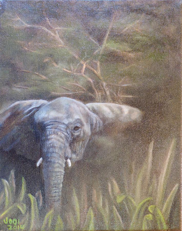 African Elephant Out of the Jungle  Painting by Jodi Higgins