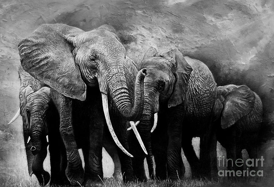 African Elephants Group  Painting by Gull G
