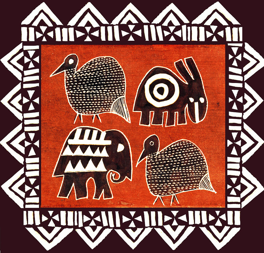 African Folk Art Party Animals Digital Art by Vagabond Folk Art - Virginia Vivier
