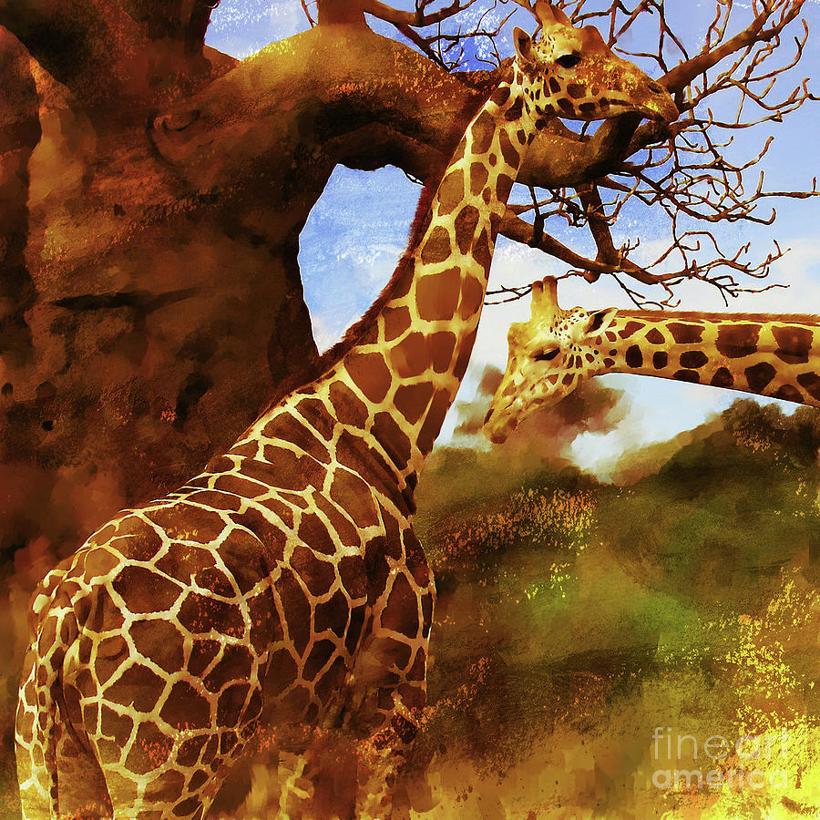 African Giraffe 003 Painting by Gull G