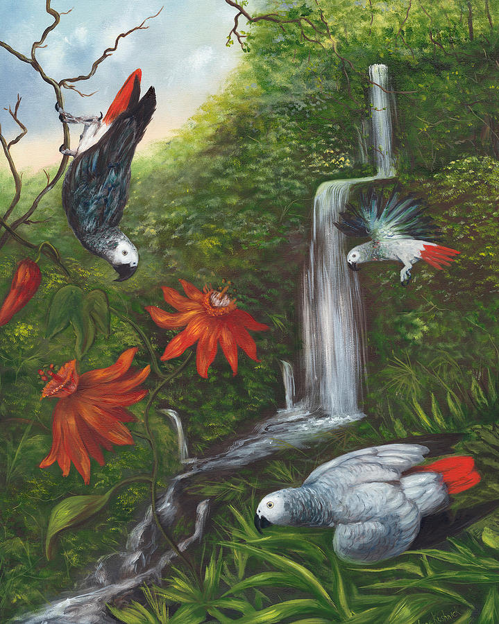 Landscape Painting - African Grays by Anne Kushnick Landscape Painting - African Grays by Anne Kushnick
