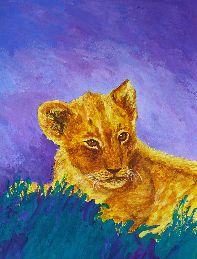 African Lion Cub Painting by Margaret Saheed