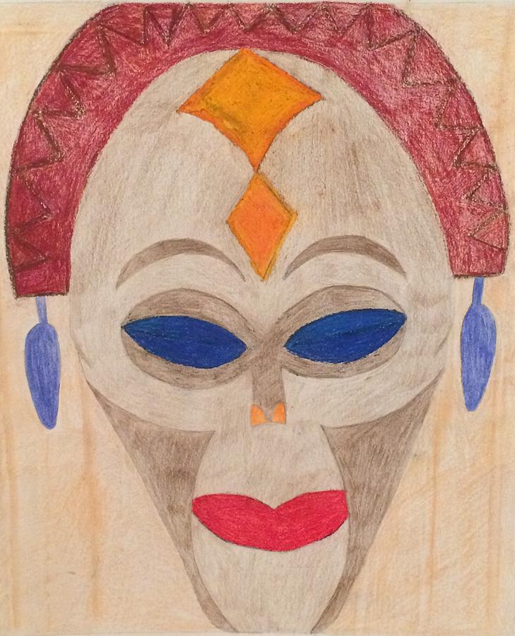 African Mask Drawing by Samantha Lusby