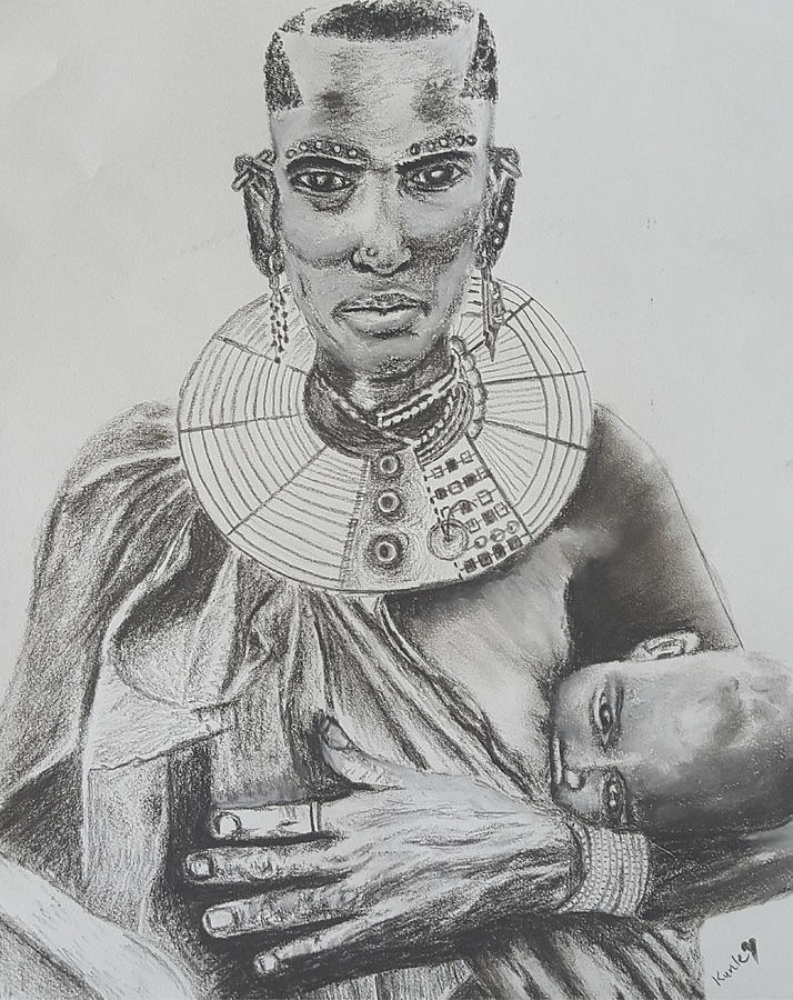 African Mother Drawing
