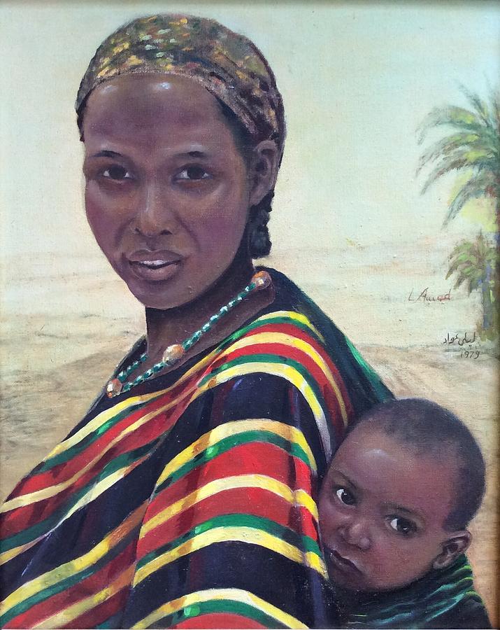 African Mother and child Painting by Laila Awad Jamaleldin