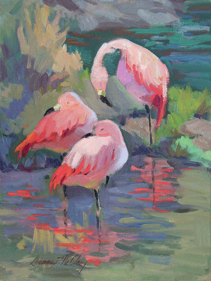 African Pink Flamingos Painting by Diane McClary