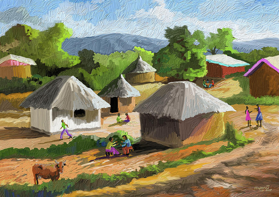 African Rural Life Painting by Anthony Mwangi