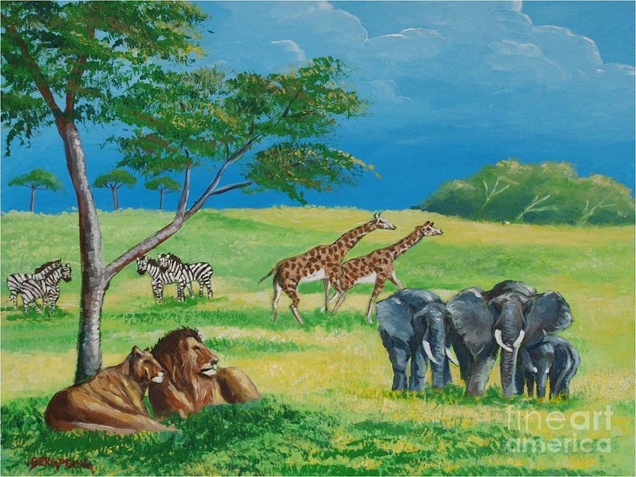 African savanna animals Painting by Jean Pierre Bergoeing - Pixels