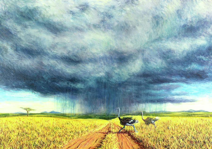 Ostrich Painting - African Storm by Tilly Willis