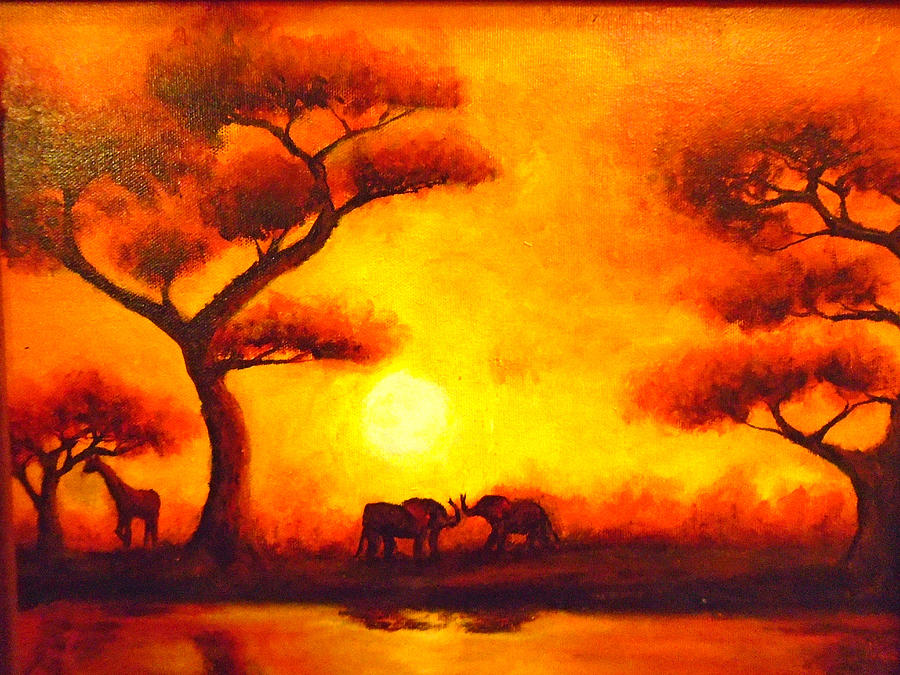 African Sunset  Painting by Jen Shearer