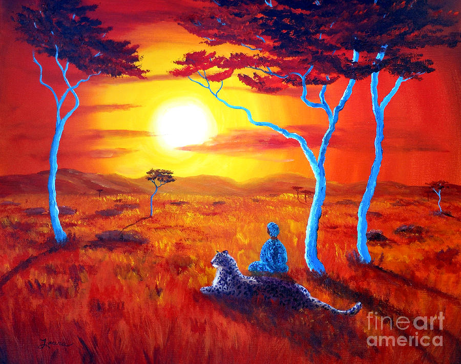 African Sunset Meditation Painting by Laura Iverson