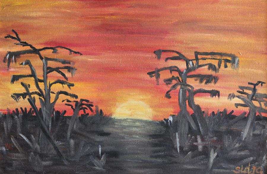 African sunset Painting by Sladjana Lazarevic