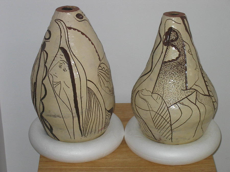 African Terracotta Goulds - view one Ceramic Art by Gloria Ssali