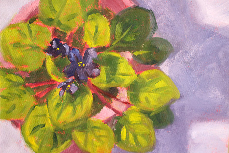African Violet Still Life Oil Painting Painting by Nancy Merkle