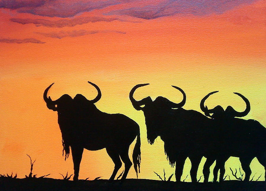 African Wildebeest Sunset Painting by James Dunbar