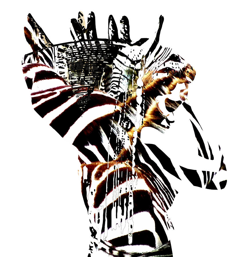 Black And White Digital Art - African woman with zebraprint by Irene Jonker