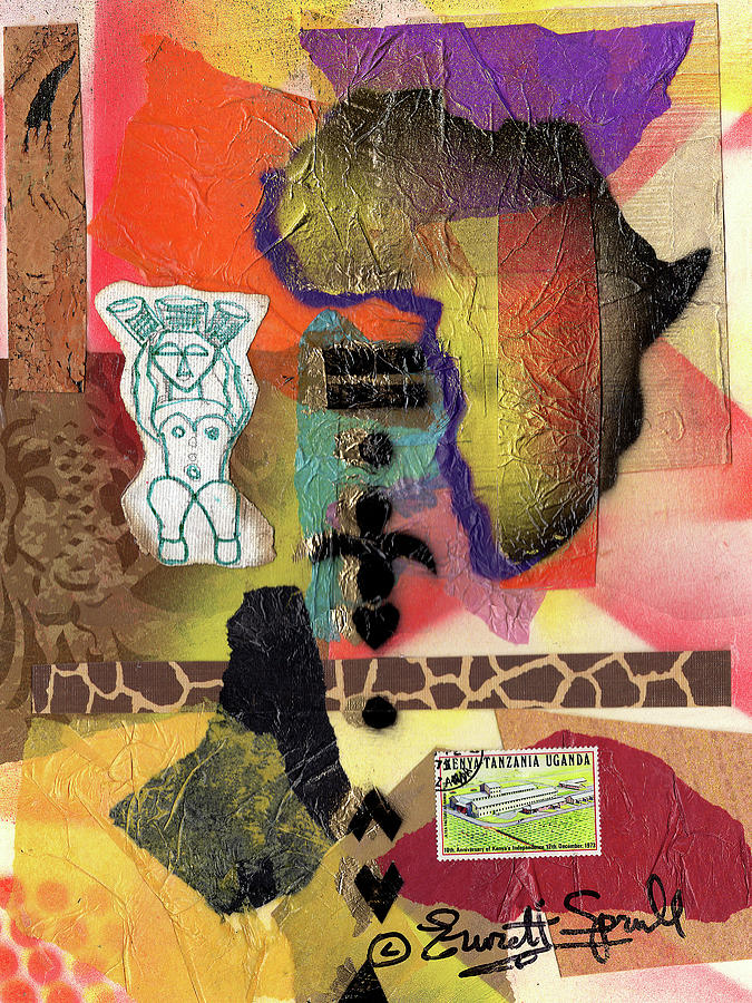 Afro Collage - G Painting by Everett Spruill