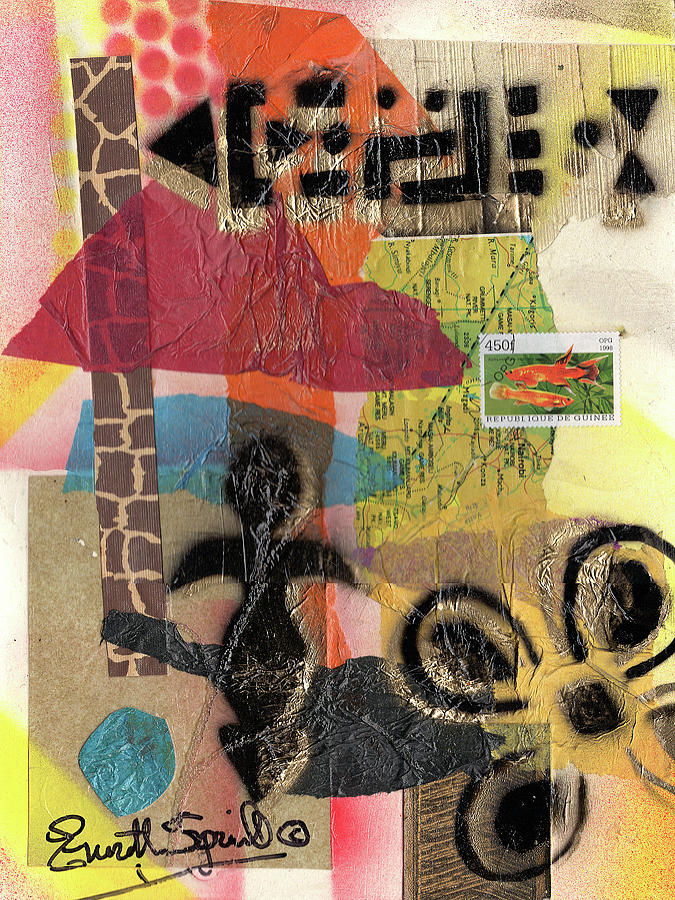 Afro Collage - -L Painting by Everett Spruill