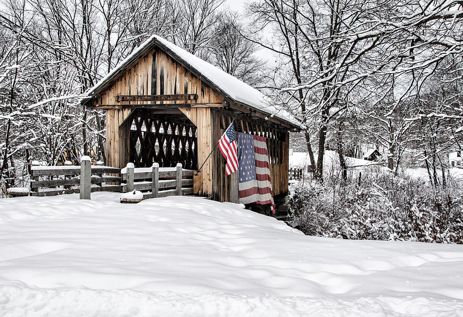 After A Winter Snow Storm Cilleyville Covered Bridge  Photograph by Betty Pauwels