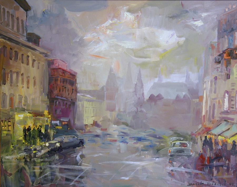 Street Scene Painting - After Rain by Murat Kaboulov
