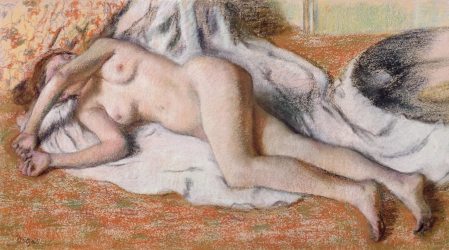Edgar Degas Drawing - After the Bath or Reclining Nude by Edgar Degas
