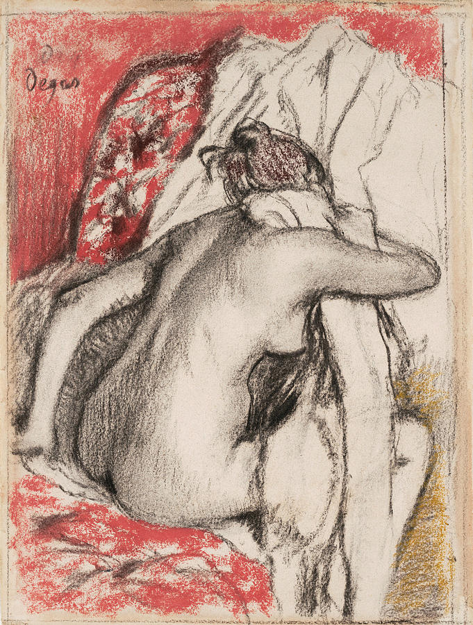 After the Bath Seated Woman Drying Herself Pastel by Edgar Degas