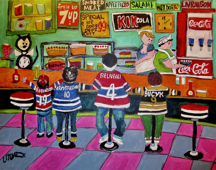 After the Game at Leos St. Viateur Painting by Michael Litvack