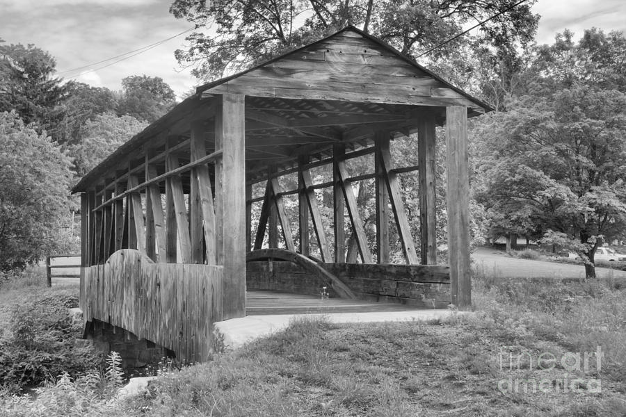 After The Rain At Cuppetts Covered Bridge Black And White Photograph by Adam Jewell