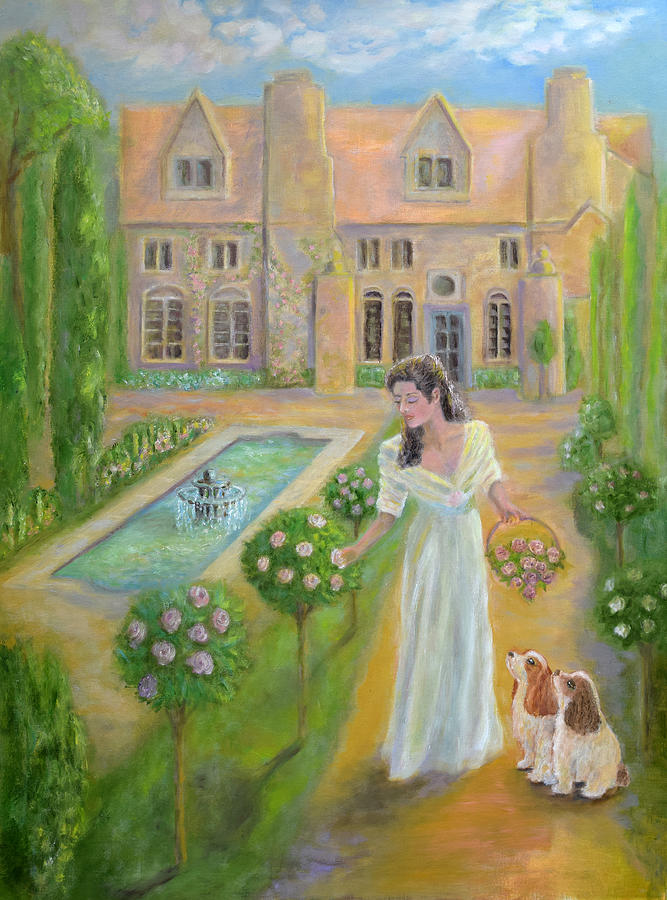 After the Rain in the Rose Garden Painting by Verlaine Crawford