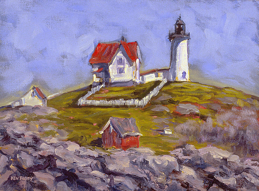 Lighthouse Painting - Afternoon at Nubble Light by Ken Fiery