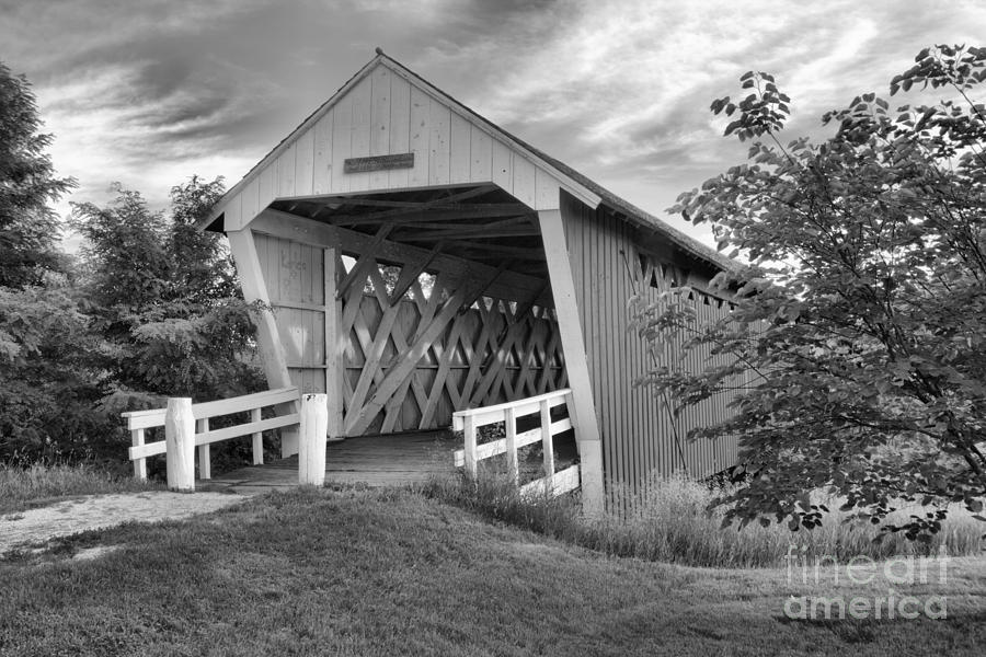 Afternoon At The Imes Covered Bridge Black And White Photograph by Adam Jewell