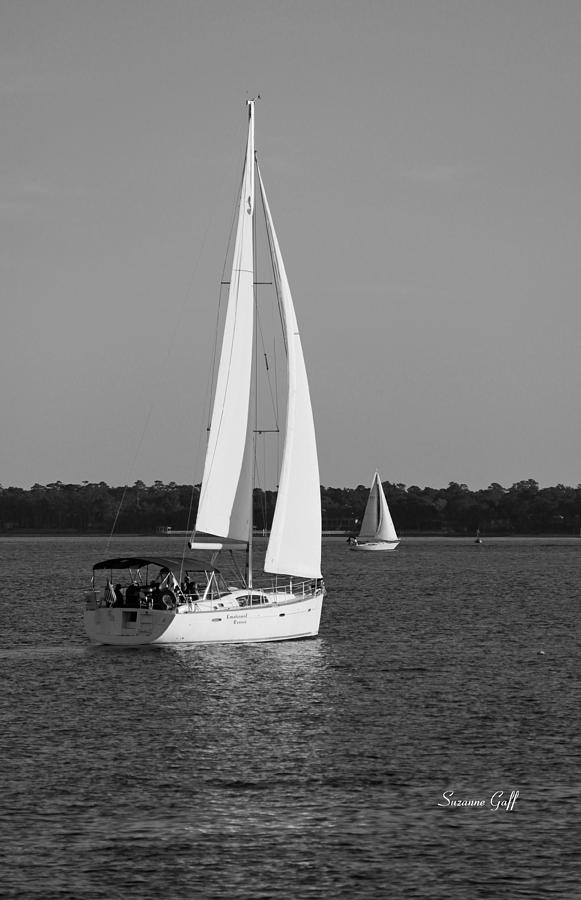 Black And White Photograph - Afternoon for Sailing in Black and White by Suzanne Gaff