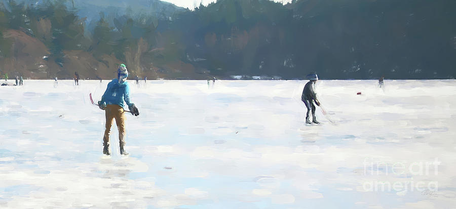 Winter Digital Art - Afternoon Lake Hockey by Cheryl Rose