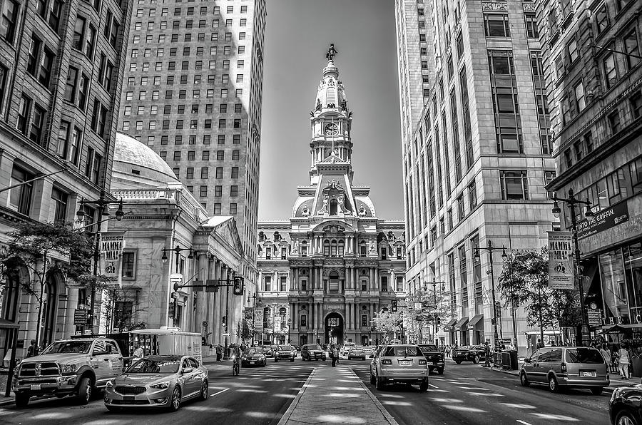 Afternoon on Broad Street - Philadelphia in Black and White Photograph by Bill Cannon