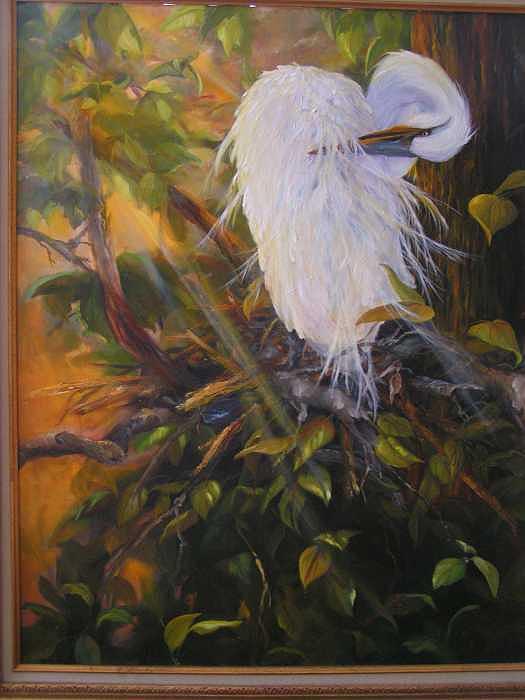 Egret Painting - Afternoon Preening by Kathleen Marshall McConnell Egret Painting - Afternoon Preening by Kathleen Marshall McConnell