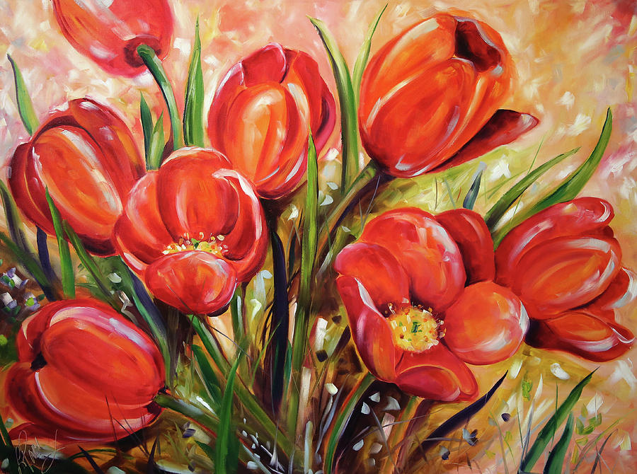 Afternoon Tulips Painting by Laurie Pace