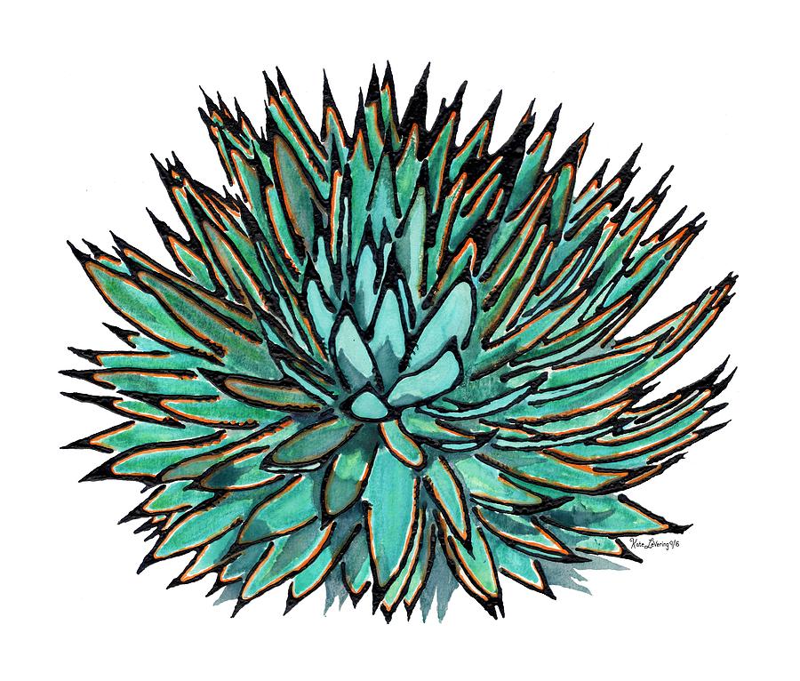 Nature Painting - Agave - Spikey Blue with Orange Edges by Kate LeVering