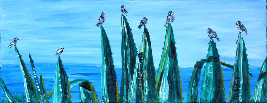 Agave with Sparrows Painting by Valerie Ornstein