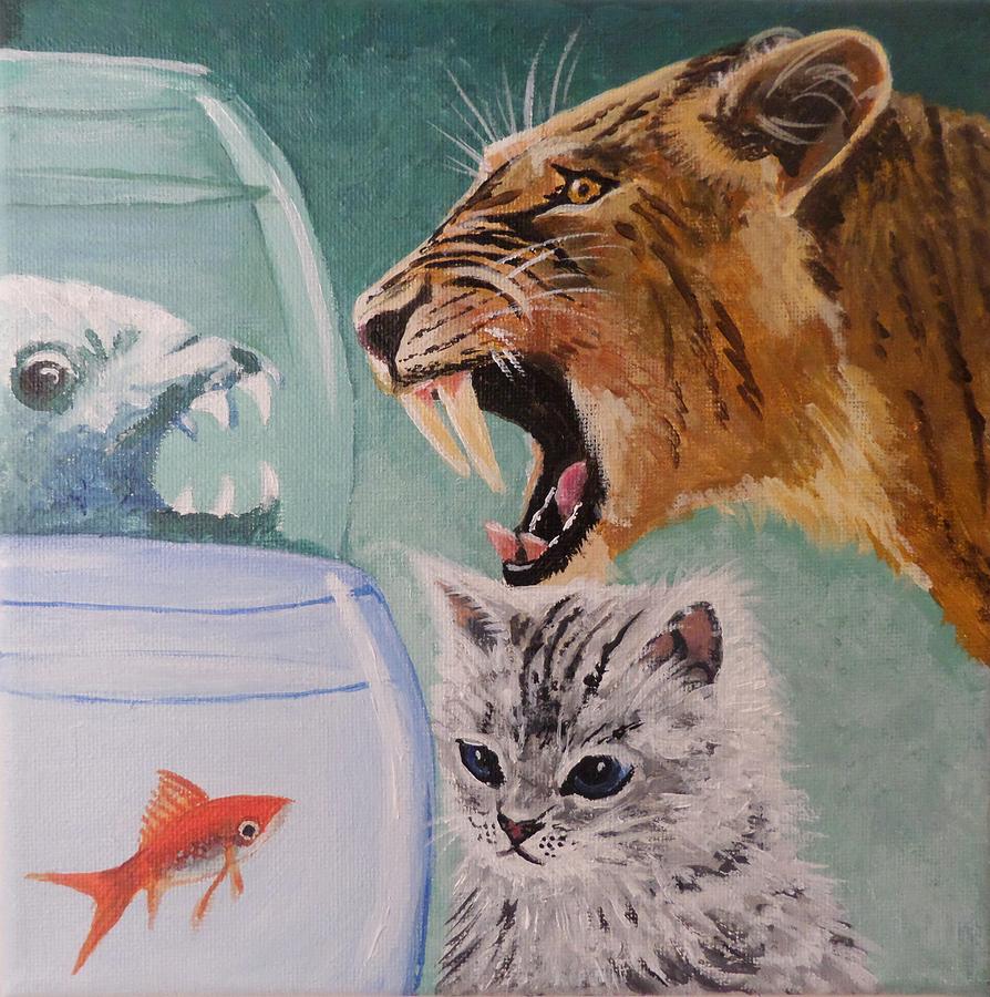 Goldfish Painting - Age old conflict by Anne Gardner