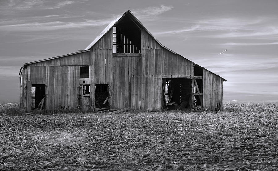 Black And White Photograph - Aged and Forgotten Barn by Theresa Campbell