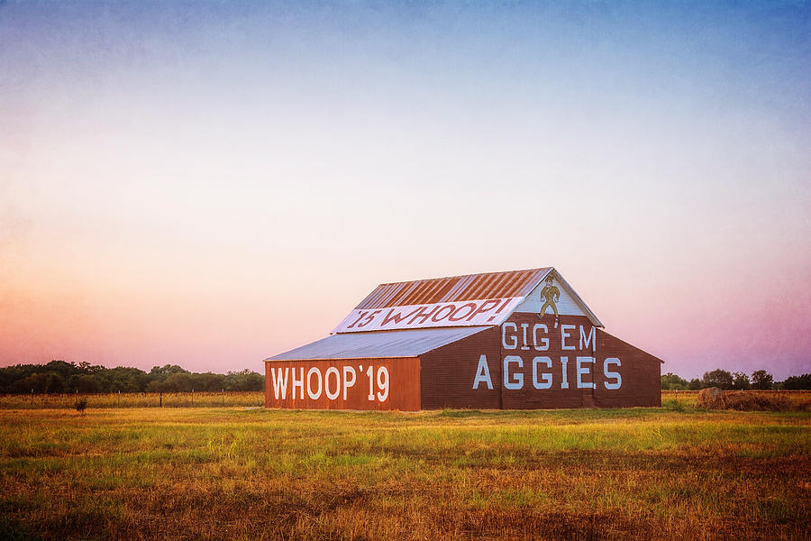 Barn Photograph - Aggie Barn Sunrise 2015 Textured by Joan Carroll