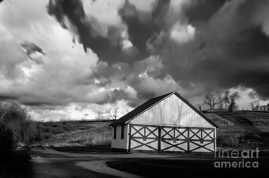 Aging Barn in the Morning Sun in Black and White Rural Landscape Photograph Photograph by PIPA Fine Art - Simply Solid