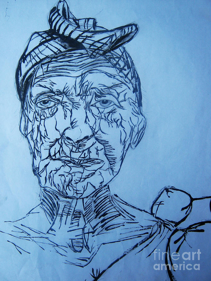 Portrait Drawing - Aging Study 2 by Simon Wairiuko