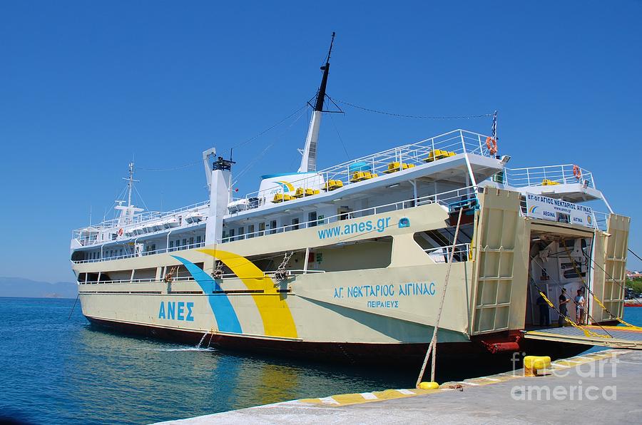 Agios Nektarios ferry boat at Aegina Photograph by David Fowler